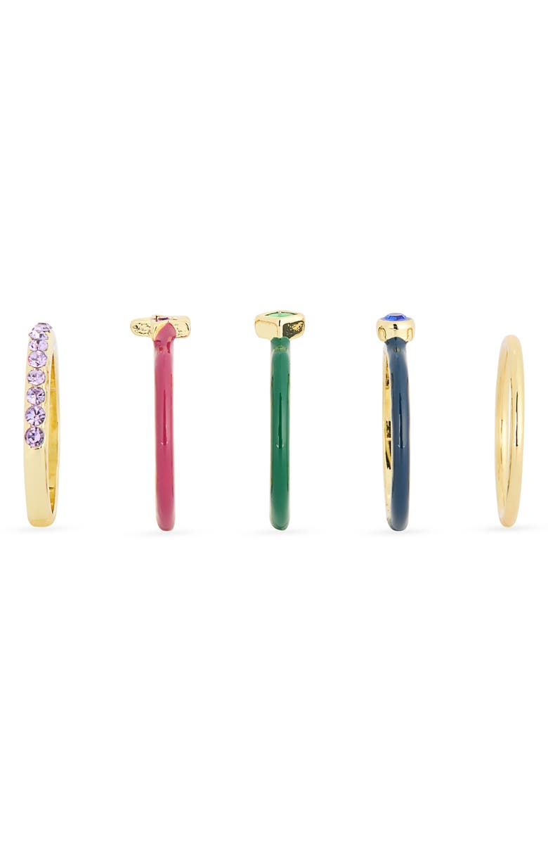 Covet Set of 5 Multicolor Crystal & Enamel Stackable Rings, Alternate, color, Rainbow