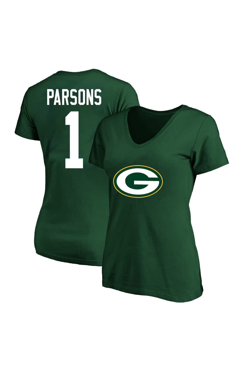 FANATICS Women's Micah Parsons Green Green Bay Packers Plus Size Fair Catch Name & Number V-Neck T-Shirt, Main, color, Green