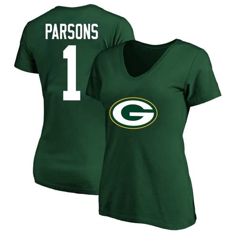 Women's Micah Parsons Green Green Bay Packers Plus Size Fair Catch Name & Number V-Neck T-Shirt