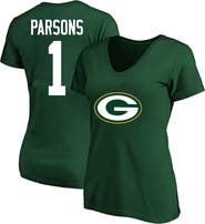 FANATICS Women's Micah Parsons Green Green Bay Packers Plus Size Fair Catch Name & Number V-Neck T-Shirt