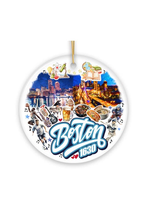 Boston Est 1630 Landmark Collage Ornament - Version 2