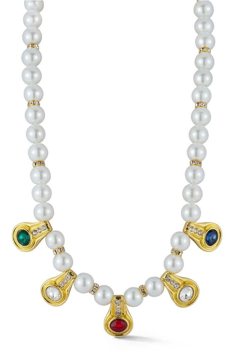 CHLOE AND MADISON Faux Pearl Necklace, Main, color, Gold/Pearl