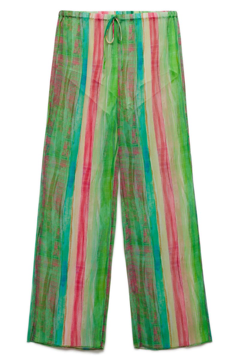 MANGO Stripe Semisheer Wide Leg Pants, Alternate, color, Green