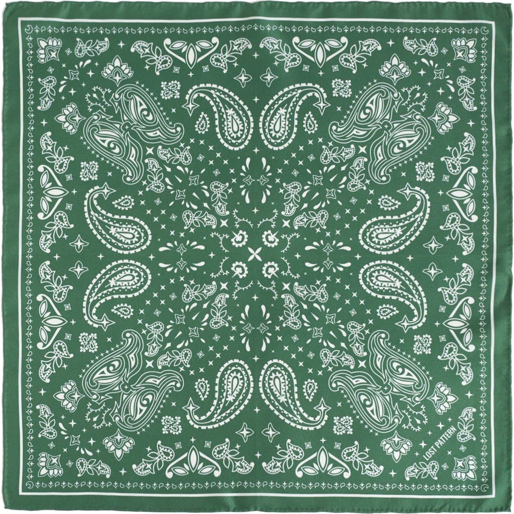 Lost Pattern Nyc "paisley" Silk Bandana Scarf In Green