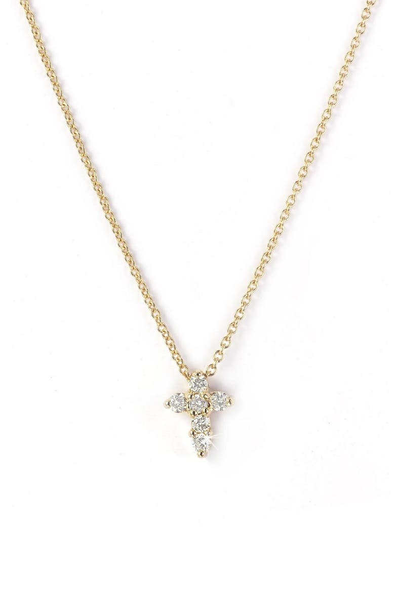 'Tiny Treasures' Diamond Cross Pendant Necklace, Main, color, D0.11GHSI . 18K YG