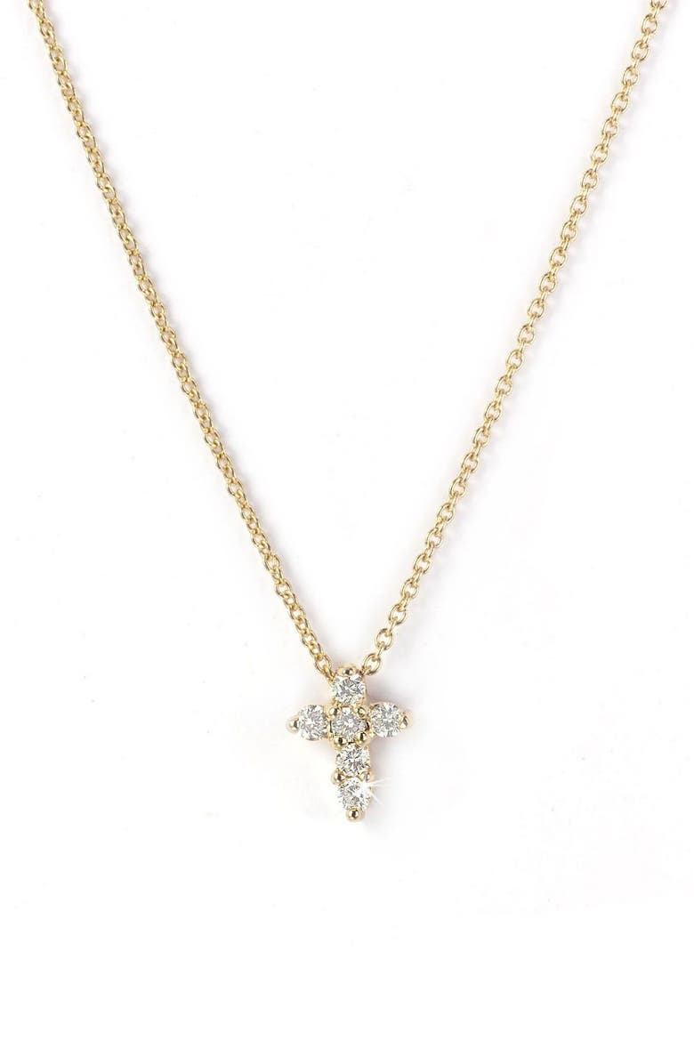 Roberto Coin 'Tiny Treasures' Diamond Cross Pendant Necklace, Main, color, 