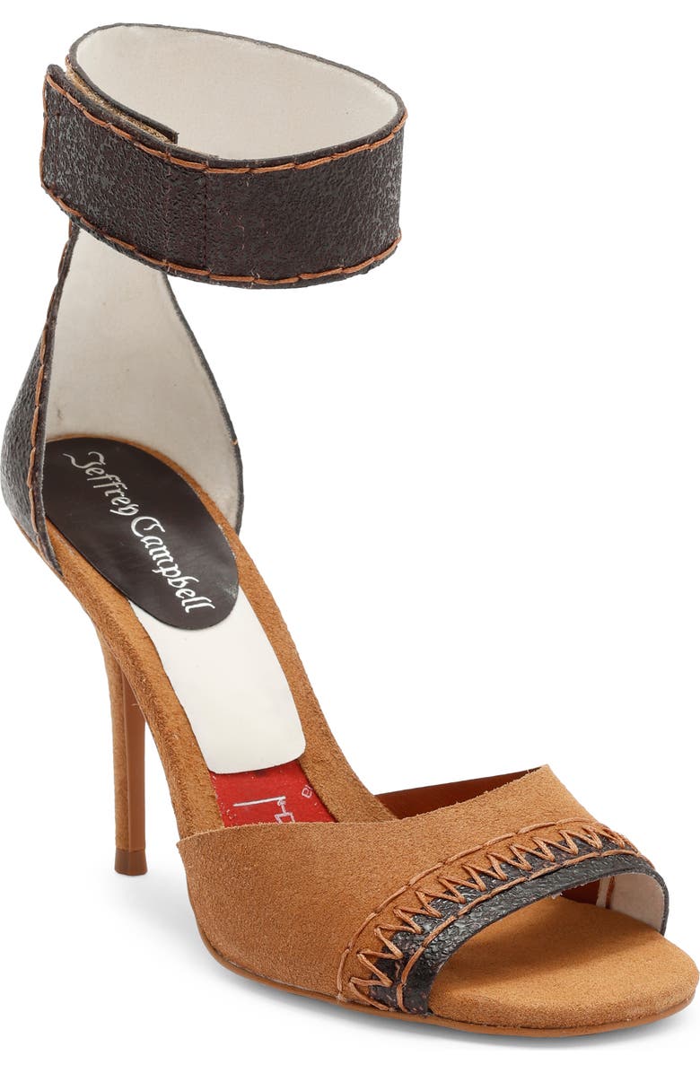 Jeffrey Campbell La Vida Ankle Strap Sandal, Main, color, Tan Suede Brown
