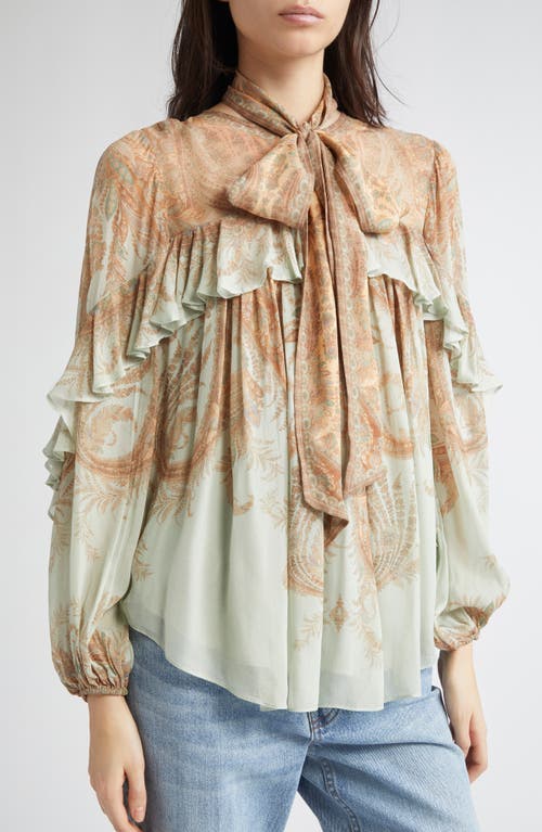 Zimmermann Memento Flutter Paisley Pussy Bow Top In Brown