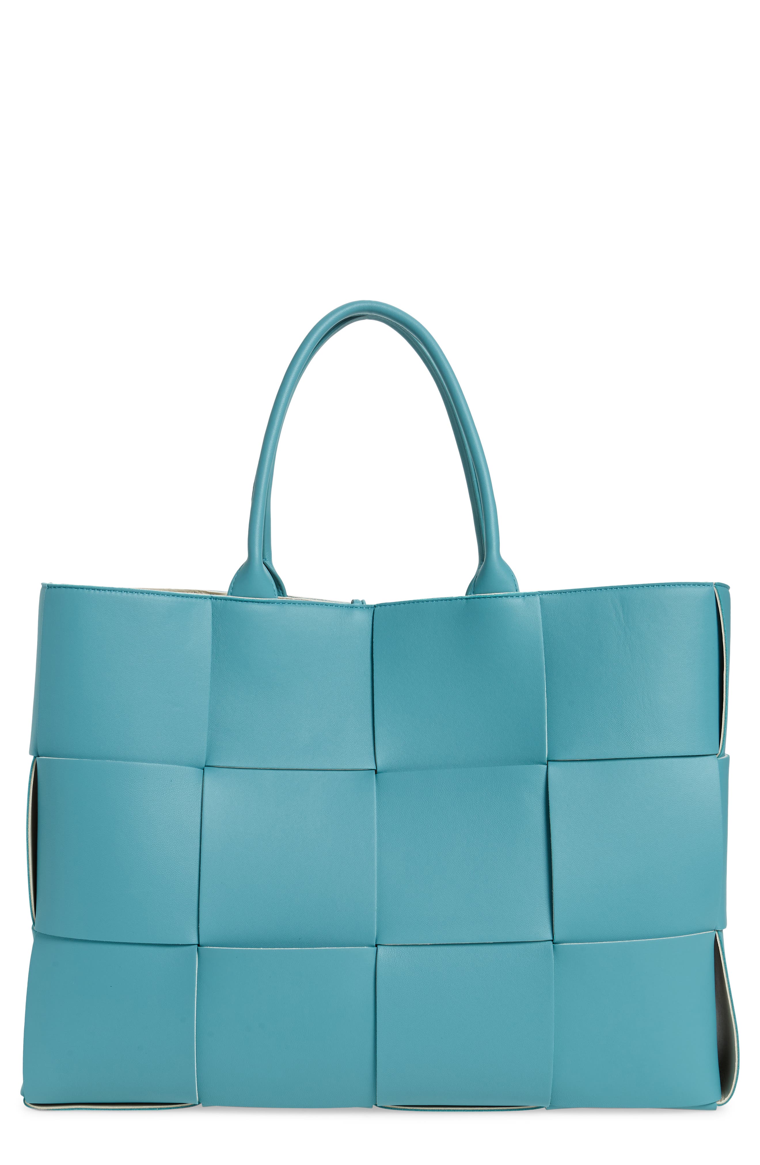 Large Arco Intrecciato Leather Tote, Main, color, LINOLEUM/ PLASTER