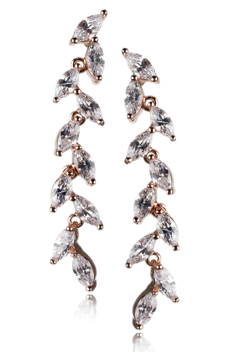 CZ by Kenneth Jay Lane Marquise Cubic Zirconia Linear Drop Earrings, Main, color, Clear/Rose Gold