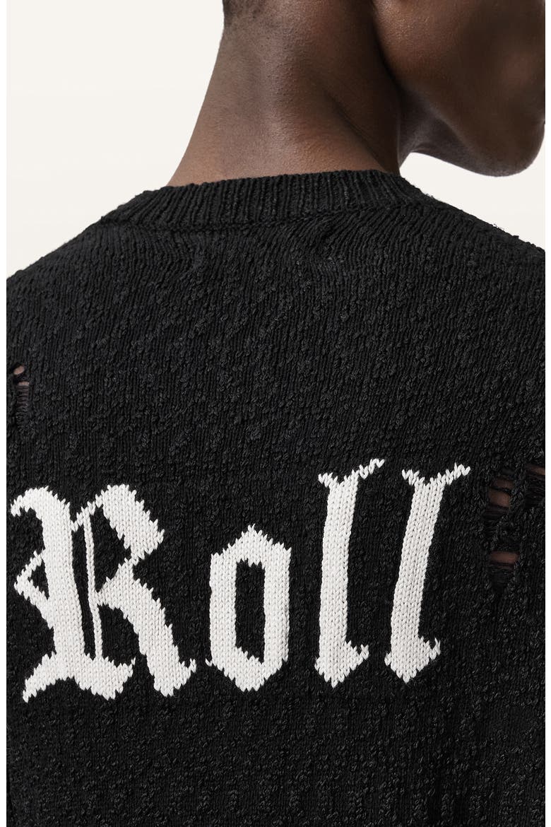 Drum Roll Intarsia Cotton Crewneck Sweater, Alternate, color, BLACK/ CHALK WHITE