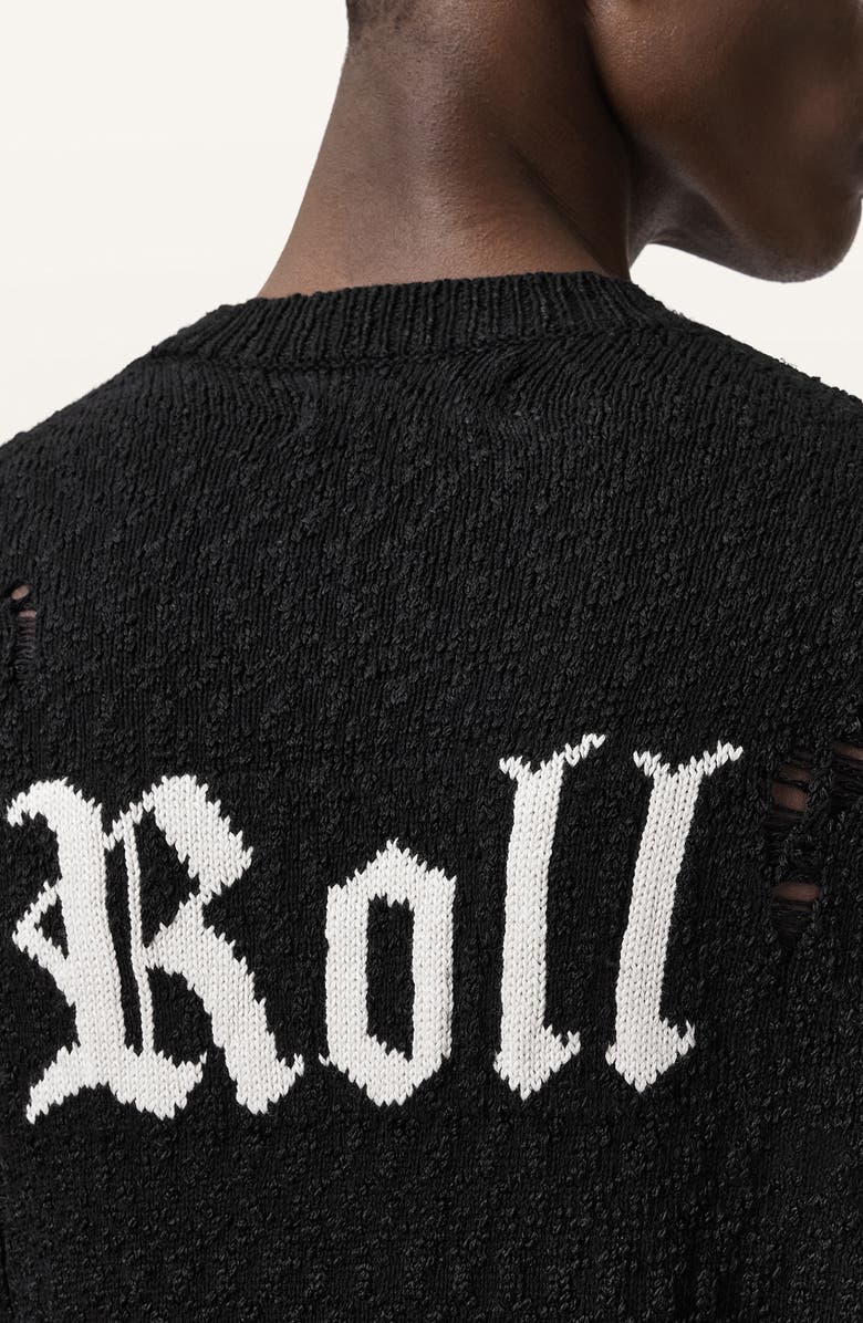 AllSaints Drum Roll Intarsia Cotton Crewneck Sweater, Alternate, color, Black/ Chalk White