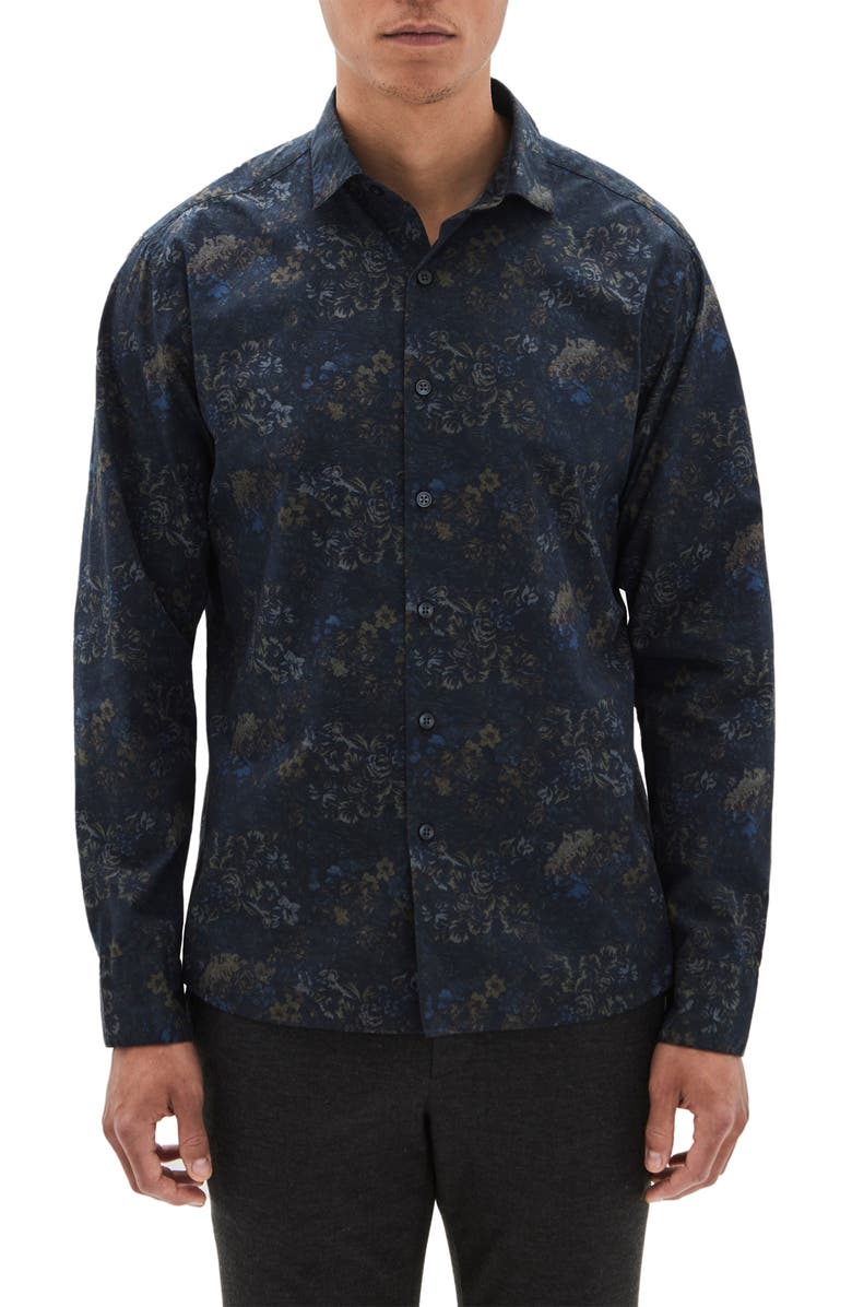 Robert Barakett Felston Floral Print Button-Up Shirt, Main, color, 