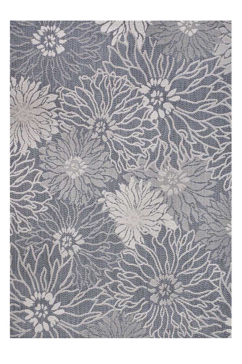 Bahamas Modern All-Over Floral Indoor/Outdoor Area Rug, Main, color, Navy/Gray