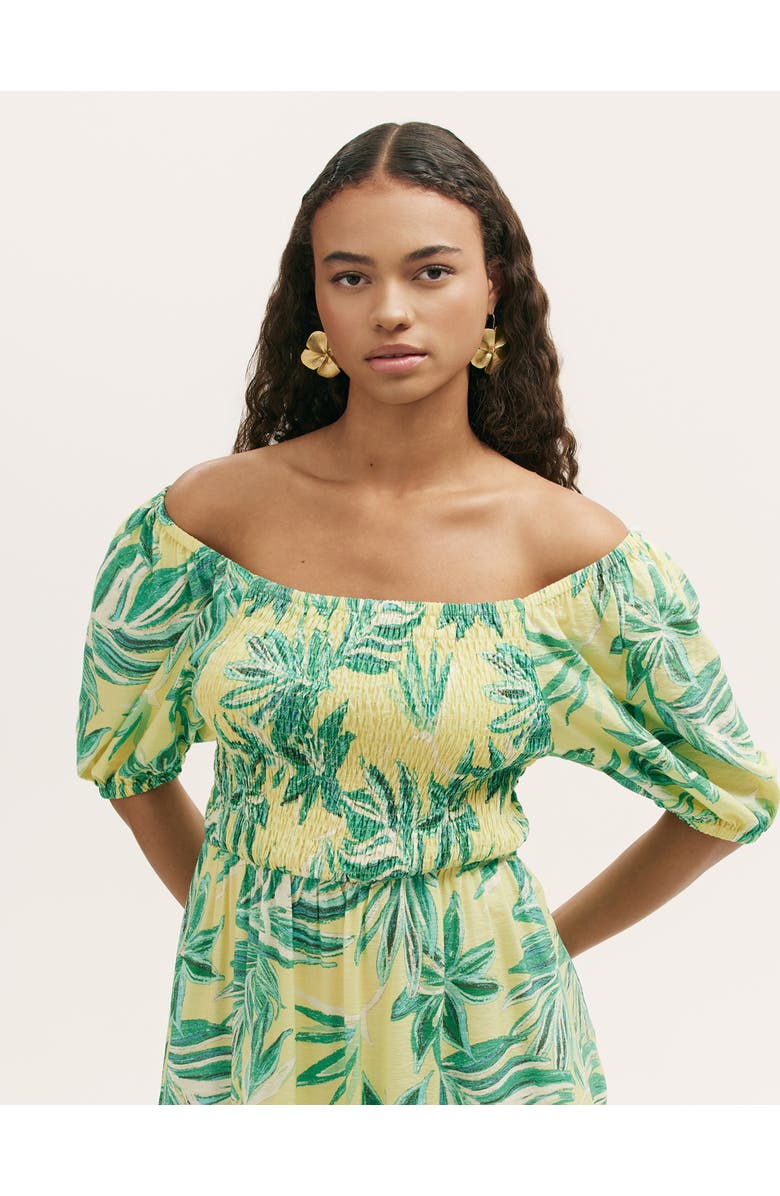 Finery London Enzo Short Sleeve Floral Midi Dress, Alternate, color, Lime Tropical Bloom