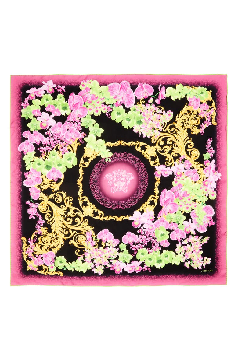 Versace Medusa Orchard Silk Square Scarf, Main, color,