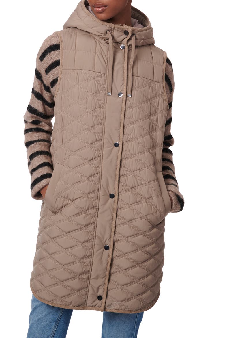 Diamond Quilted Hooded Longline Vest, Main, color, DUSTY TAUPE