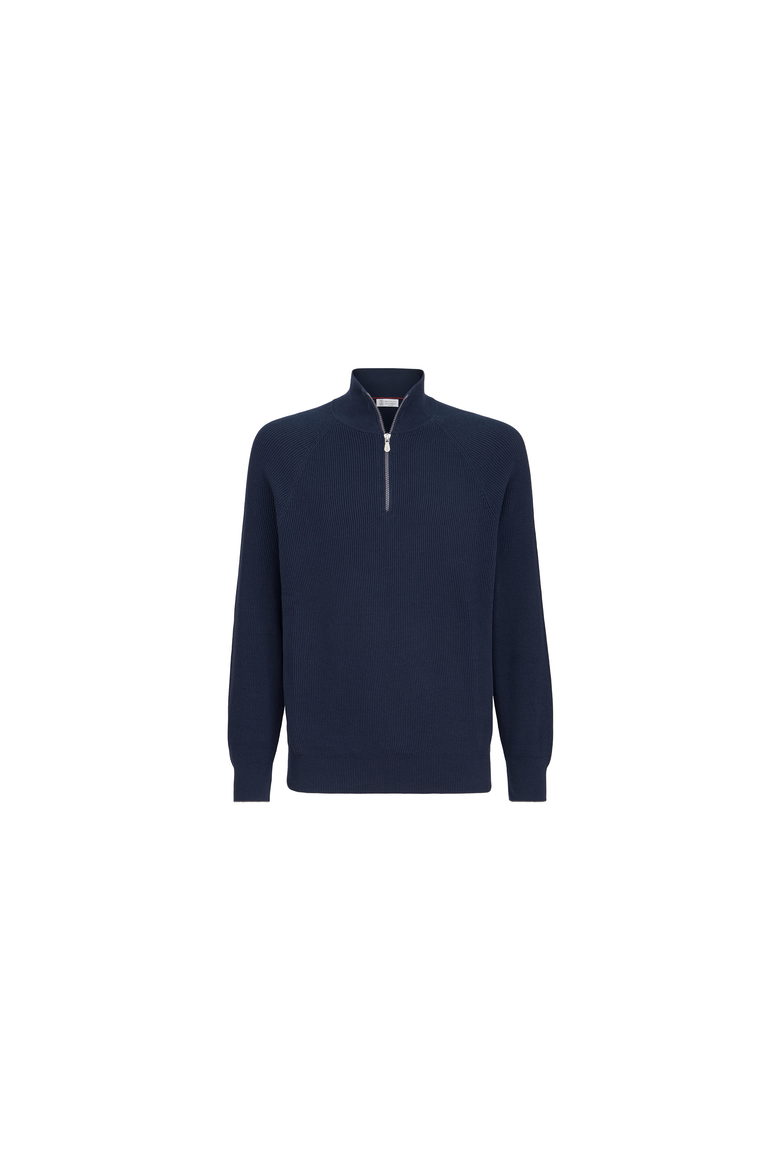 Cotton English rib sweater with half zip and raglan sleeves, Alternate, color, Navy Blue