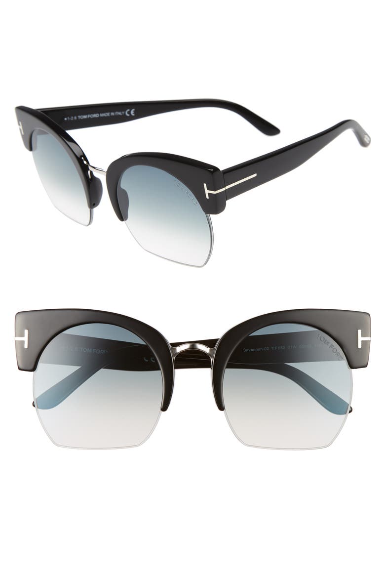 Savannah 55mm Cat Eye Sunglasses, Main, color, SHINY BLACK/ GRADIENT SMOKE