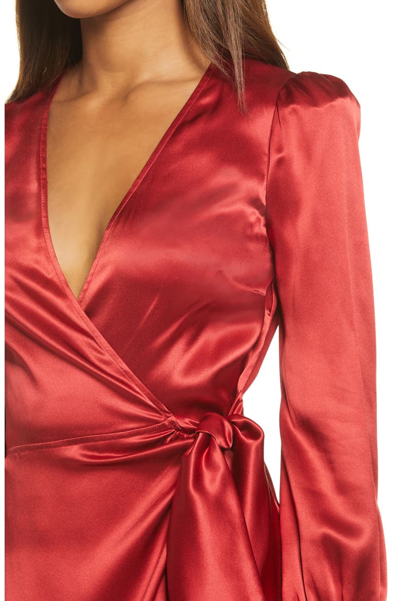 Kenna Silk Long Sleeve Wrap Minidress, Alternate, color, CRIMSON