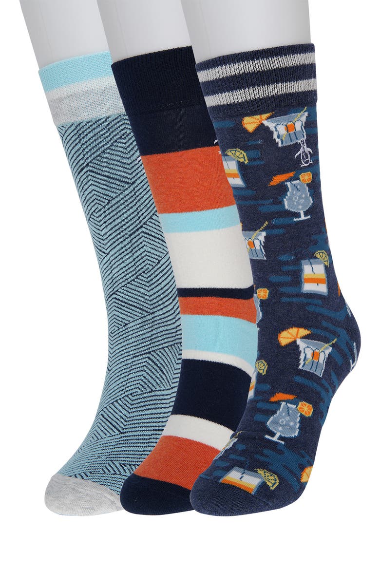 Cocktail Hour Crew Socks - Pack of 3, Main, color, NAVY