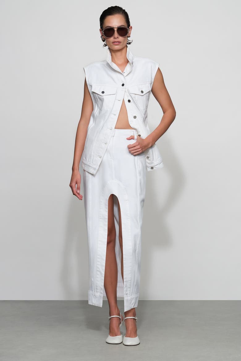 Alek Denim Midi Skirt, Alternate, color, White