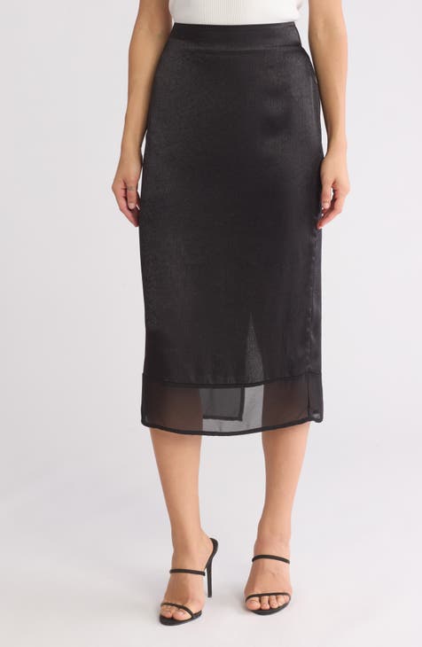 Sheer Hem Satin A-Line Skirt