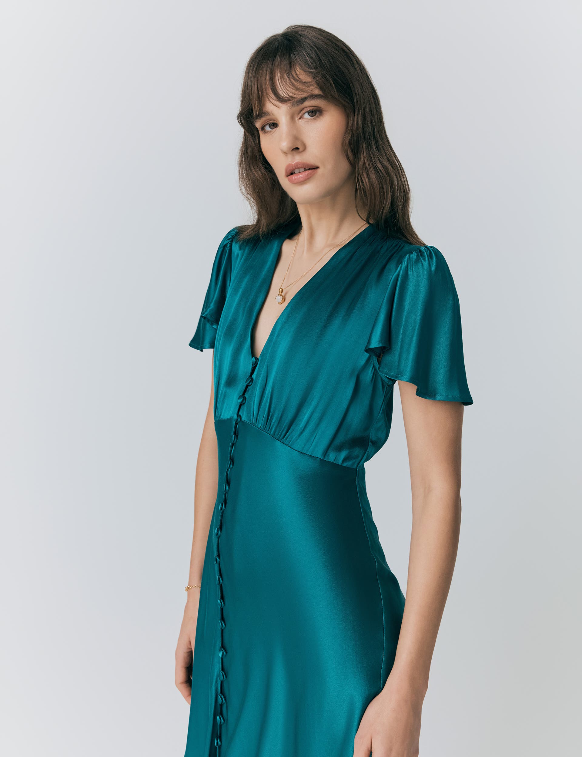 Grace Satin Button V-Neck Dress - image 4