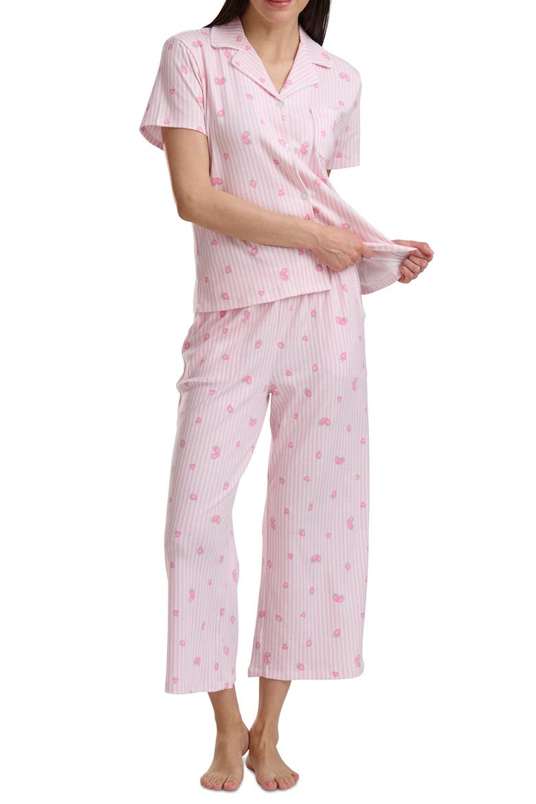Notch Collar Crop Pajamas, Alternate, color, STRAWBERRY SAND STRIPE
