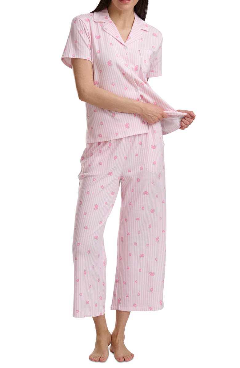 Splendid Notch Collar Crop Pajamas, Alternate, color, Strawberry Sand Stripe
