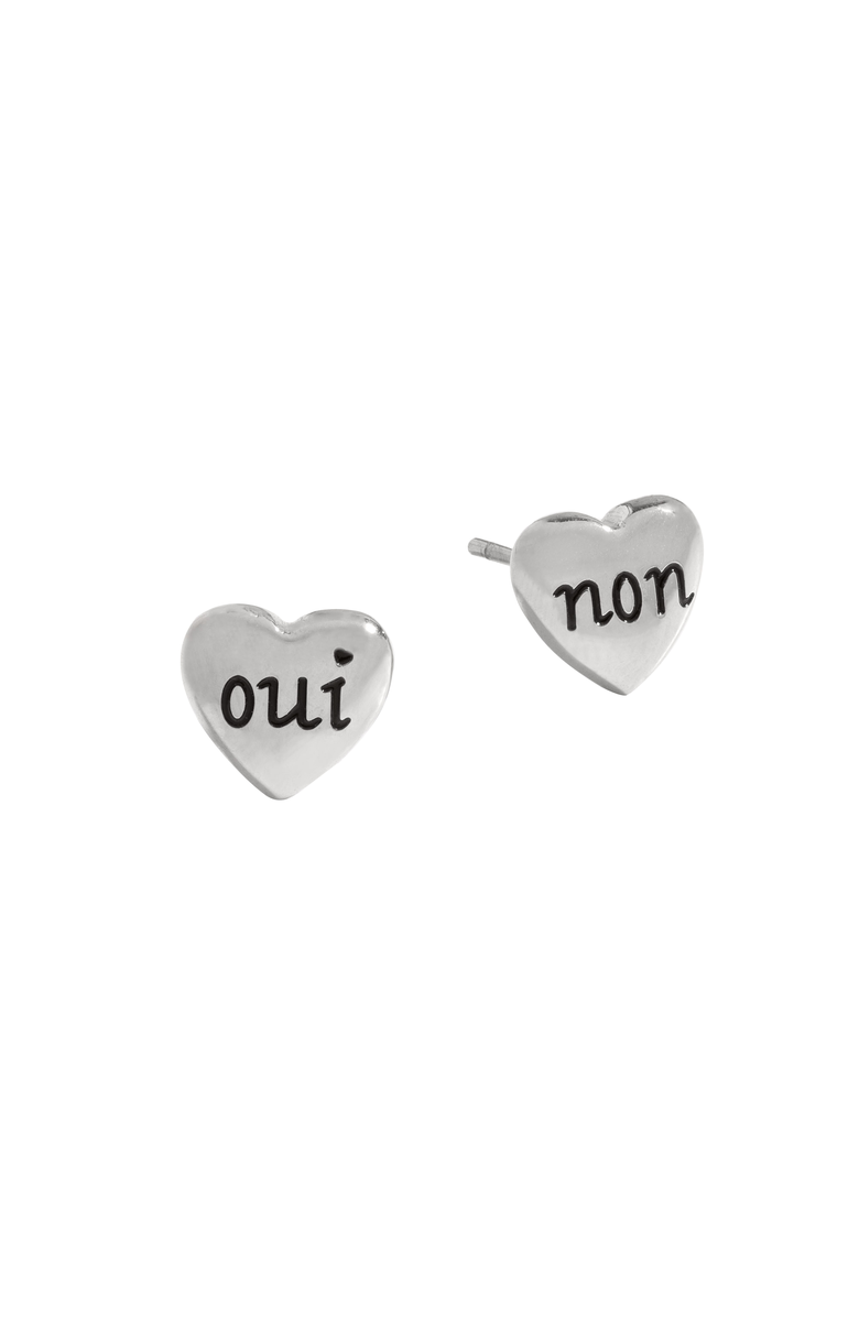 Alex and Ani Oui Non Heart Stud Earrings, Main, color, Silver