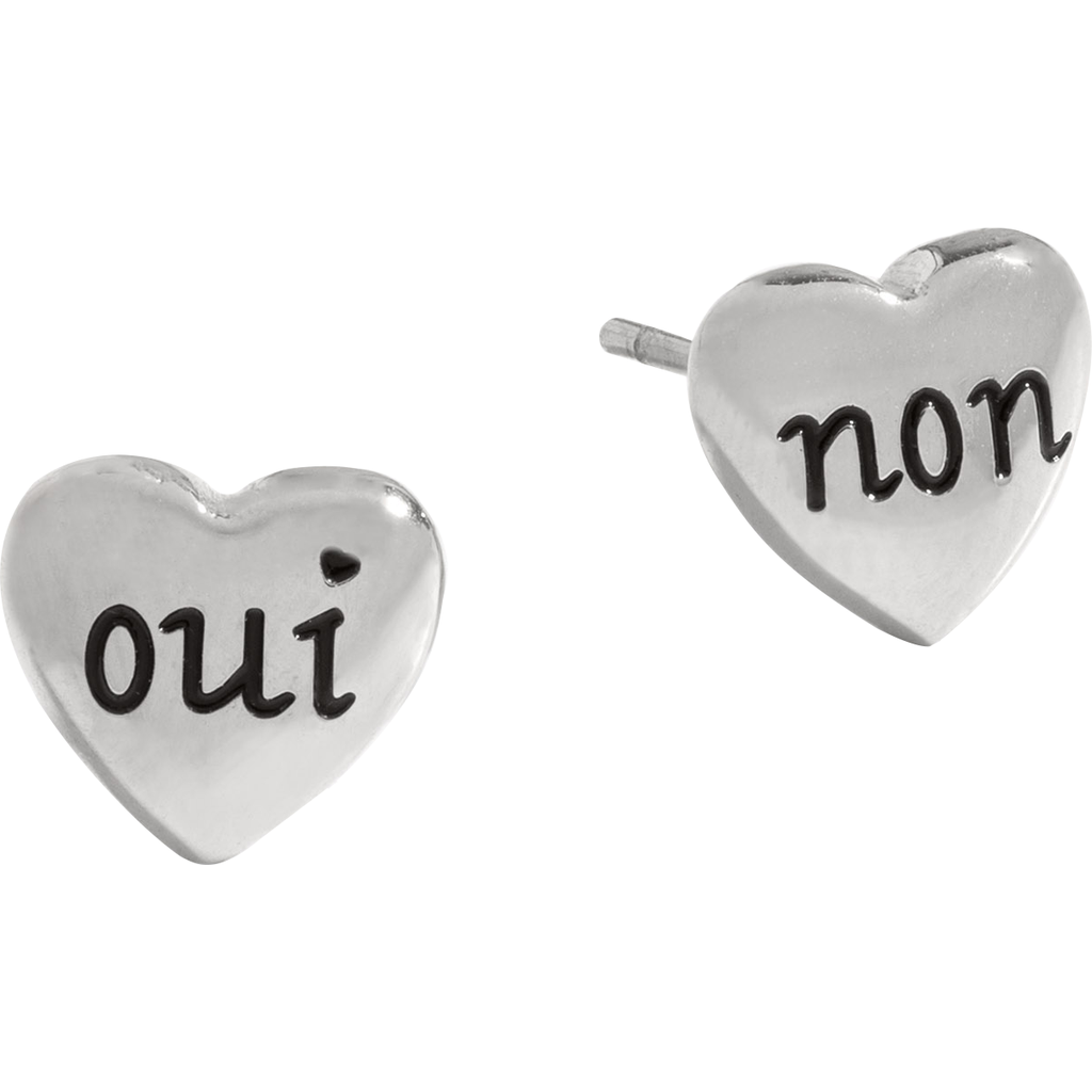 Alex And Ani Oui Non Heart Stud Earrings In Silver