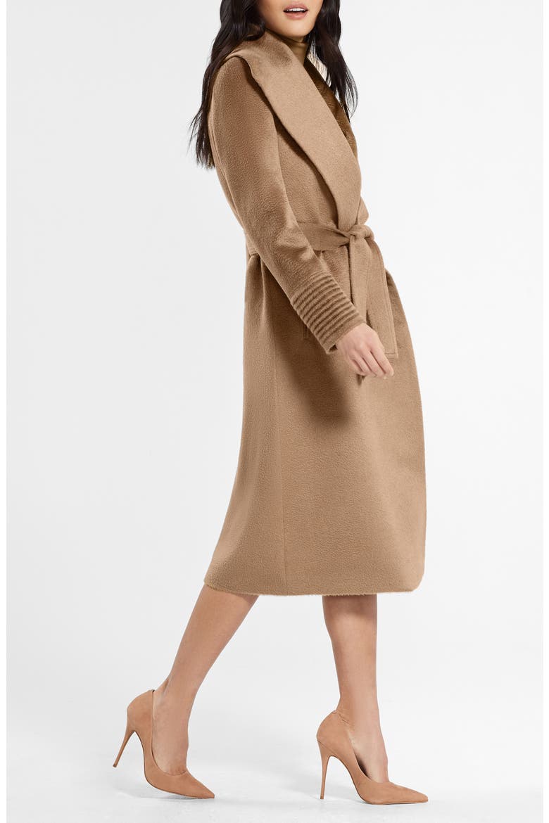 Shawl Collar Alpaca & Wool Longline Wrap Coat, Alternate, color, DARK CAMEL