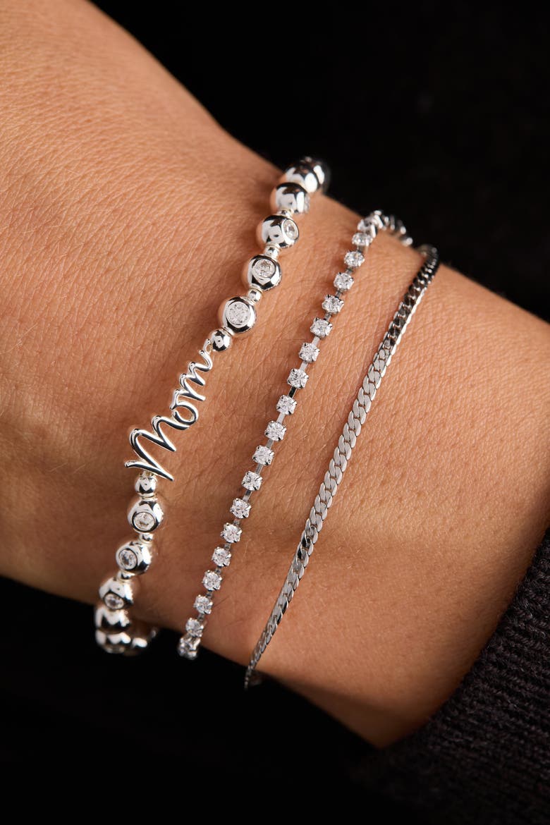 Mom Elongated Crystal Stretch Bracelet, Alternate, color, Silver