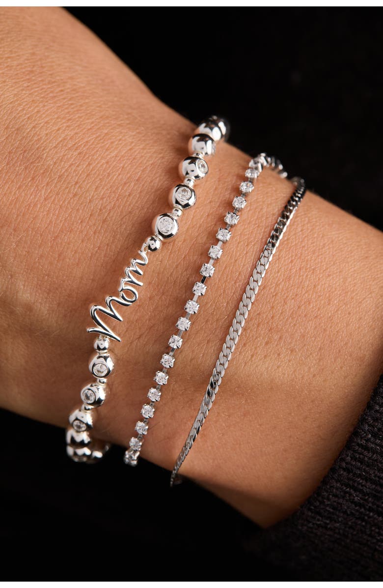 Alex and Ani Mom Elongated Crystal Stretch Bracelet, Alternate, color, Silver