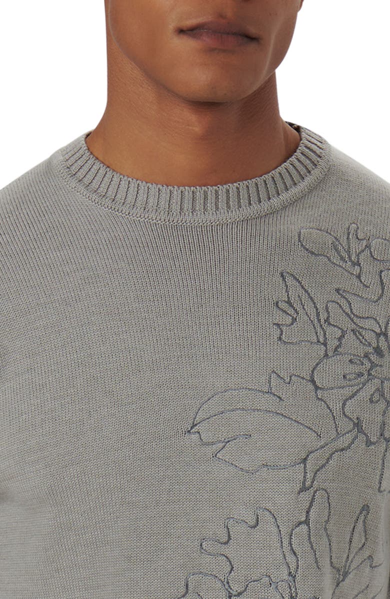 Bugatchi Embroidered Merino Wool Crewneck Sweater, Alternate, color, Cement