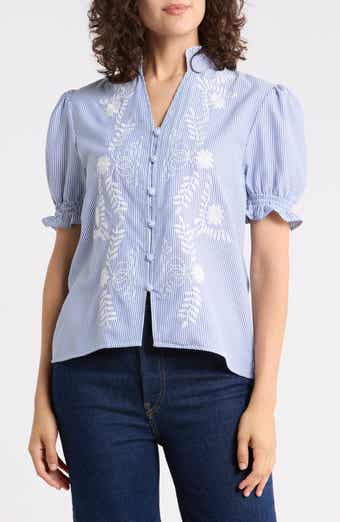 Embroidered Striped Short Sleeve Shirt