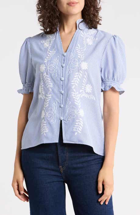 Embroidered Striped Short Sleeve Shirt