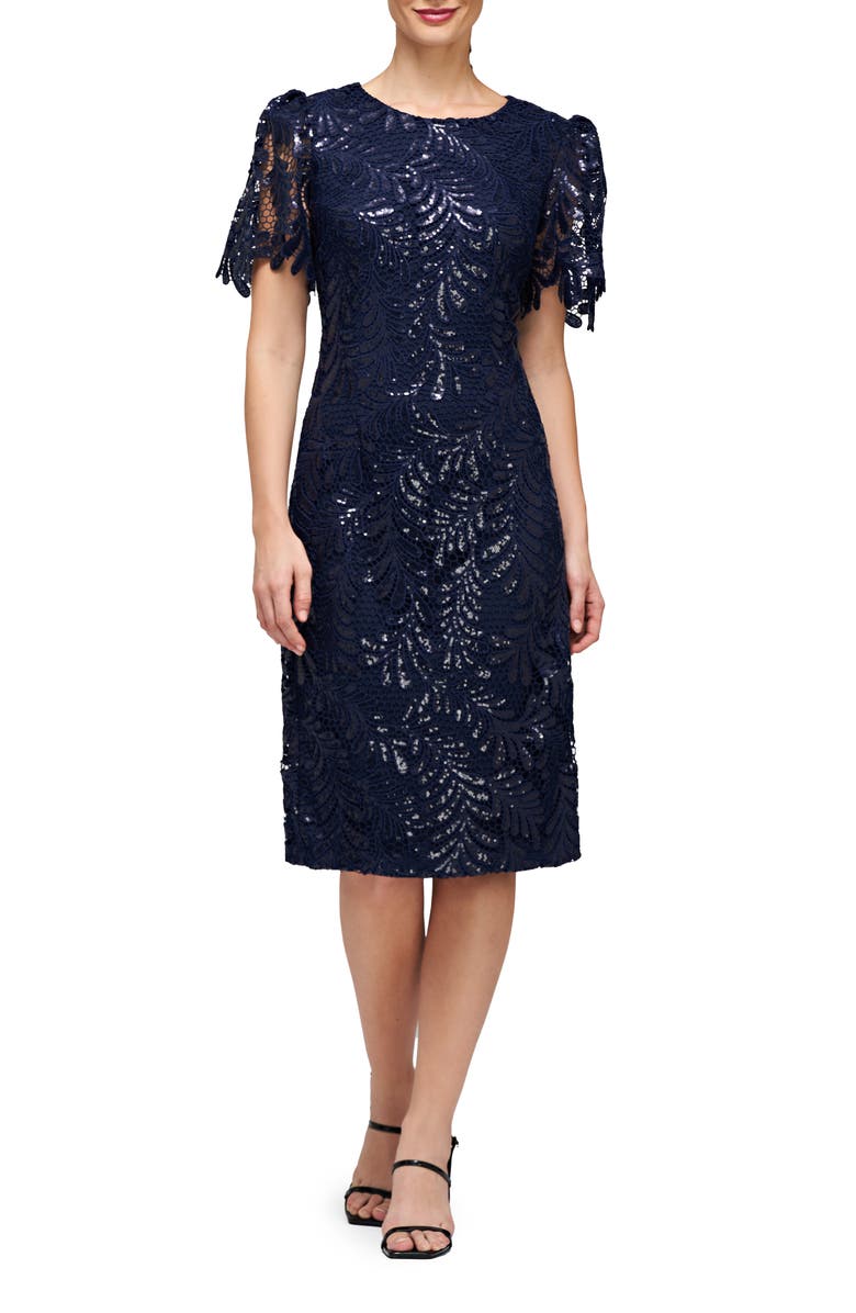 JS Collections Romy Sequin Lace Cocktail Dress, Main, color,