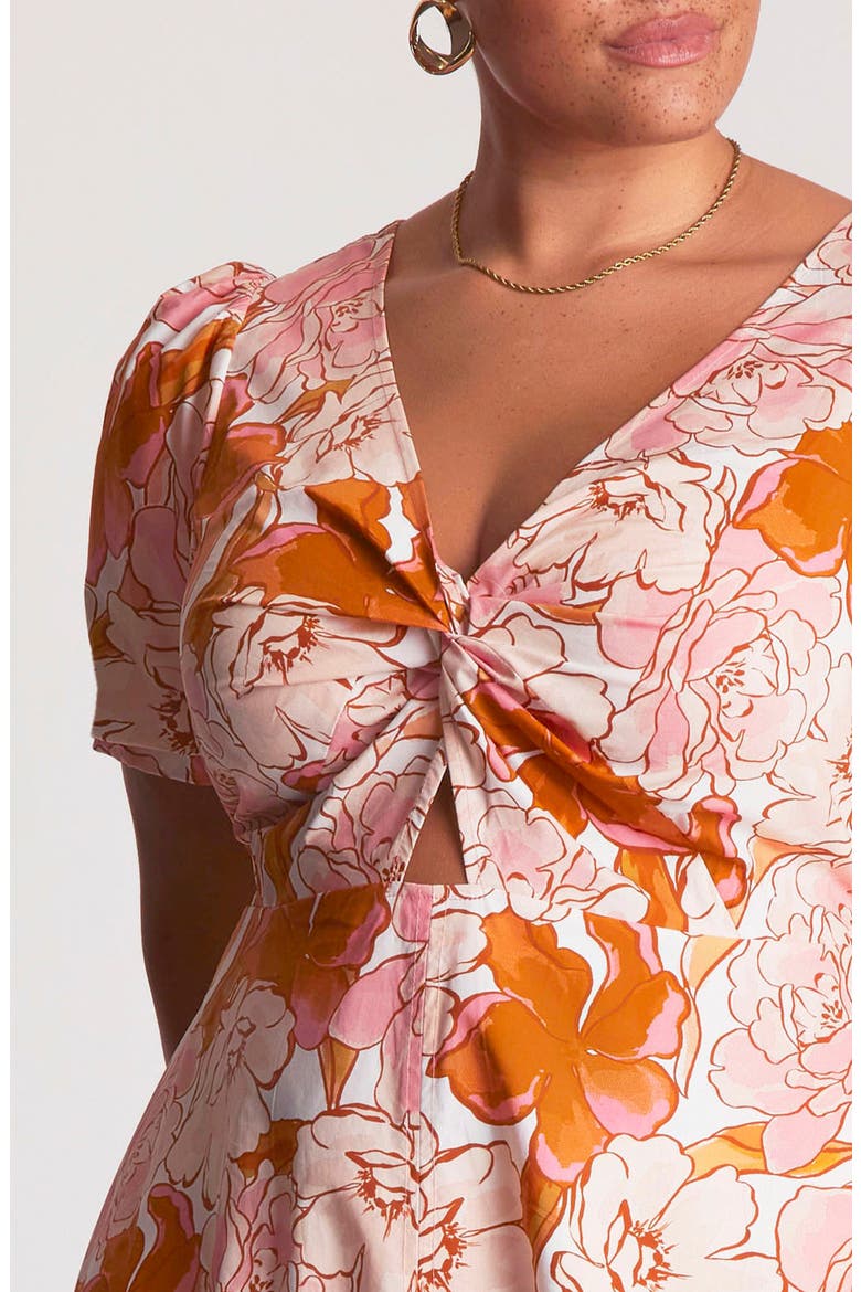 Amira Floral Print Puff Sleeve Midi Dress, Alternate, color, SUNSET