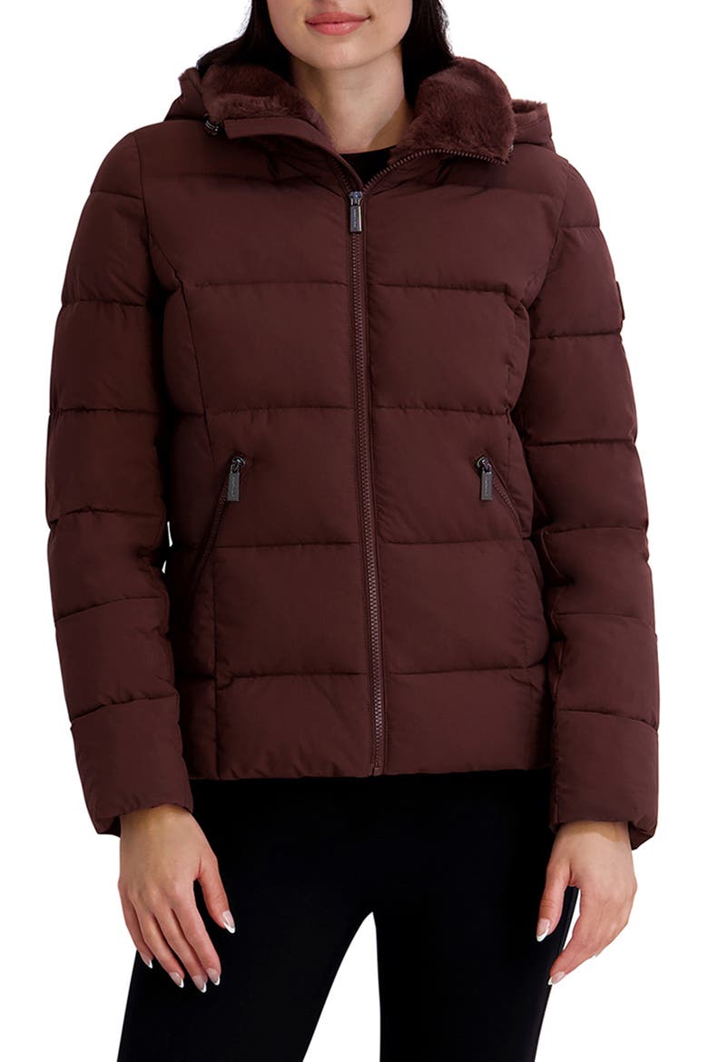 Water Resistant Hooded Faux Fur Lined Puffer Jacket, Main, color, CHOCOLATE