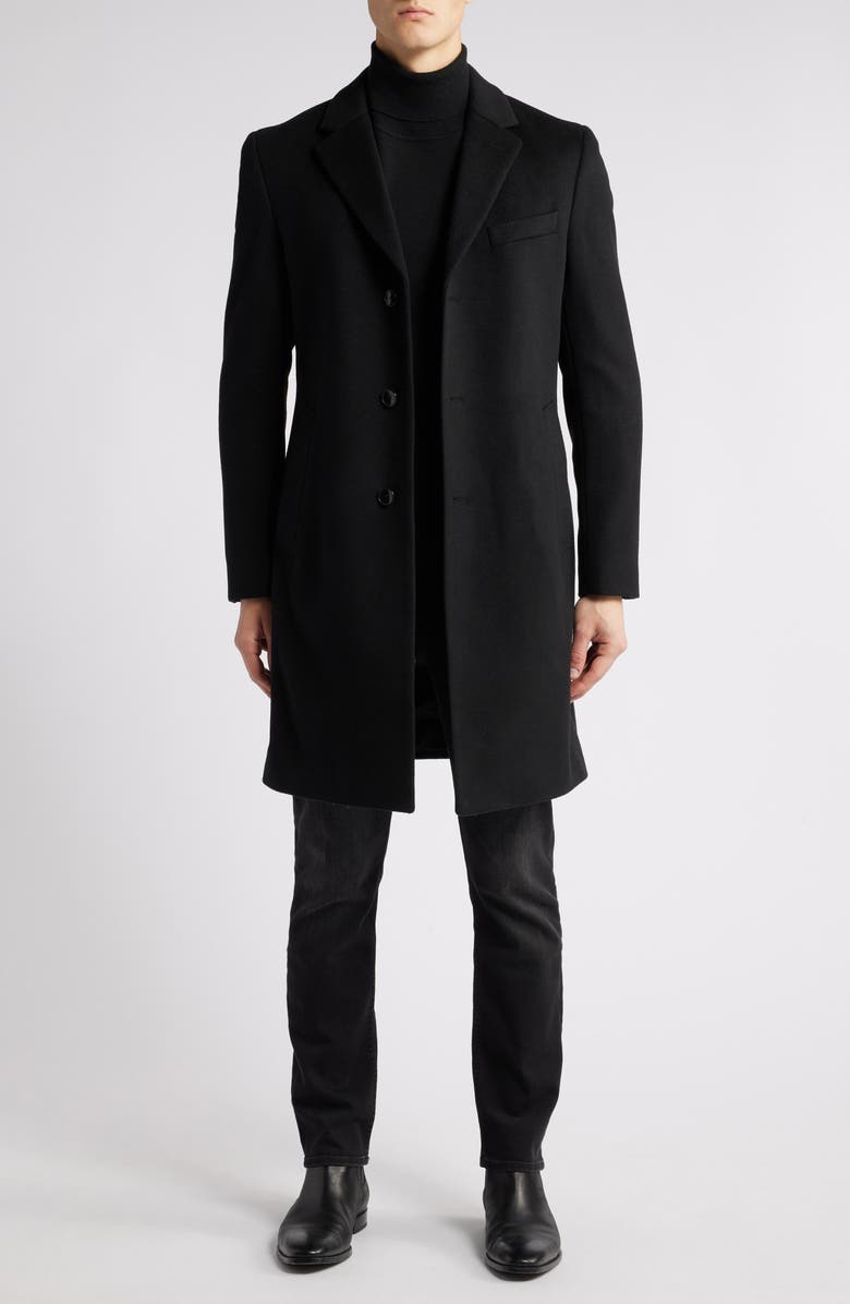 BOSS Hyde Felted Wool & Cashmere Car Coat, Main, color, Blk