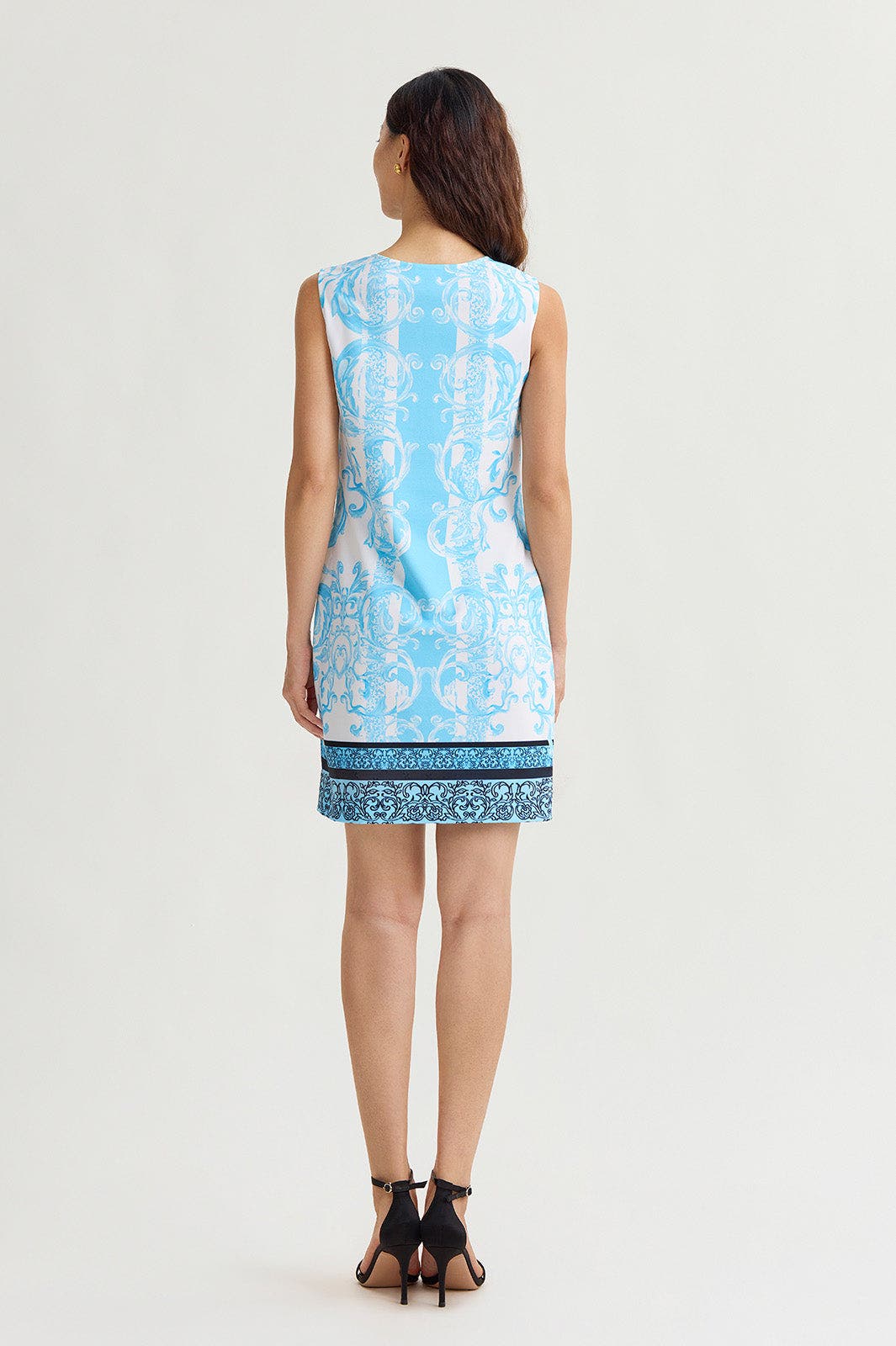 Filigree Printed Lined Stretch Deco Crepe Sheath Dress - image 2