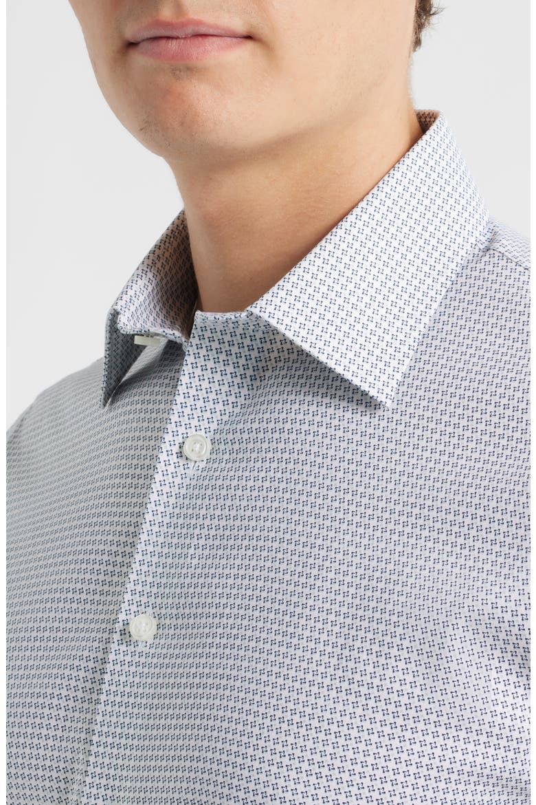 Trim Fit Geometric Print Premium Performance Dress Shirt, Alternate, color, NAVY- PINK CAYMUS GEO