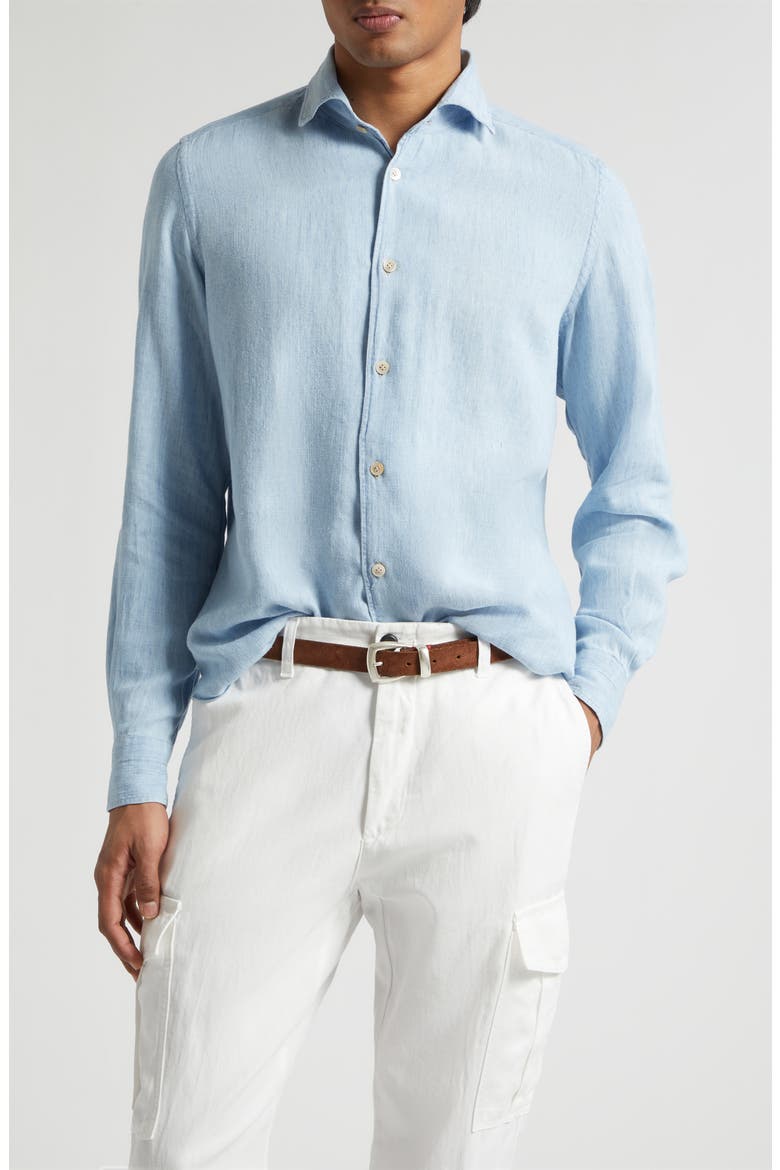 Lyocell & Linen Button-Up Shirt, Main, color, 08 DENIM