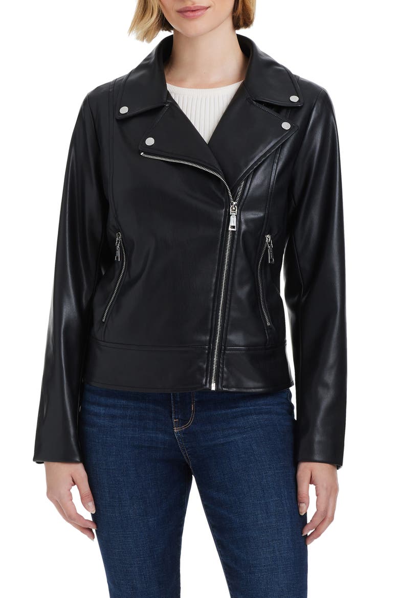 Asymmetric Zip Faux Leather Jacket, Main, color, BLACK