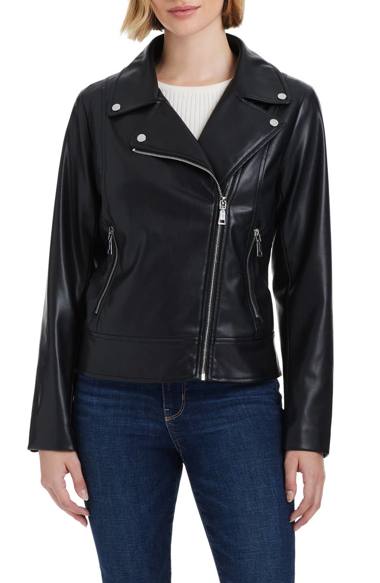 Vince Camuto Asymmetric Zip Faux Leather Jacket, Main, color, Black