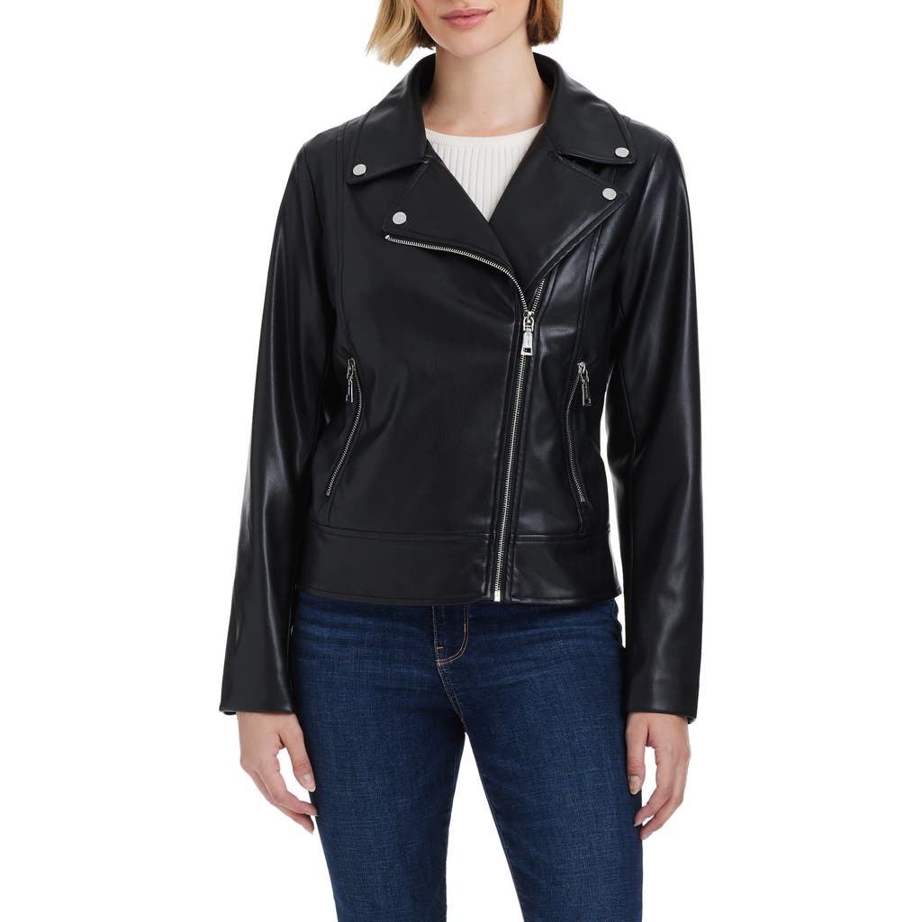 Vince Camuto Asymmetric Zip Faux Leather Jacket In Black