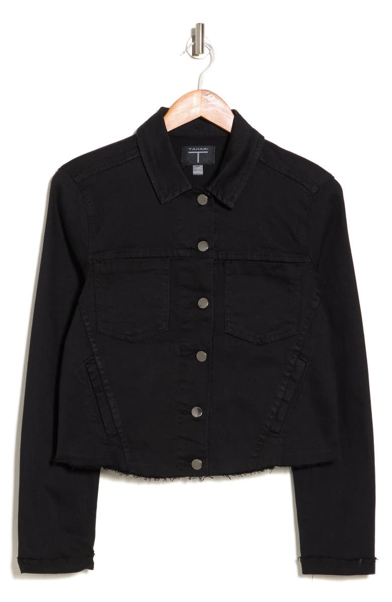T Tahari Raw Edge Denim Jacket, Alternate, color, 