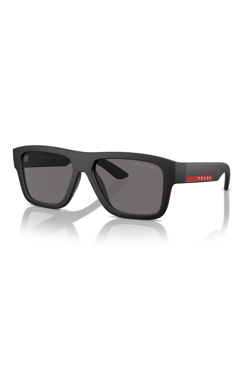 56mm Polarized Square Sunglasses, Alternate, color, BLACK RUBBER